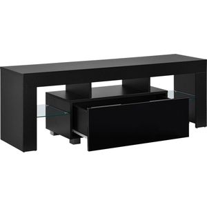 TV-meubel Dallas - Met LED Verlichting - 130x35x45 cm - Zwart - Hoogglans - Spaanplaat - Luxe Look
