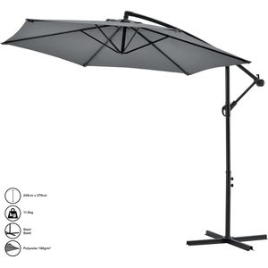 Zwevende Parasol Reina - Staal - Ø 270x245 cm - Incl. Grijze basis - Waterafstotend - Luxe uitstraling