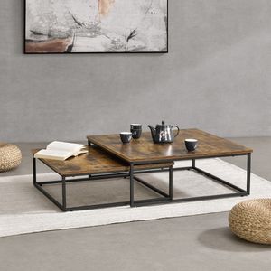 Salontafel Irma - Set van 2 - Zwart en Houtkleurig - Spaanplaat en Staal - Modern design