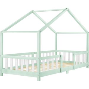 Kinderbed Lucilia - Met valbeveiliging - 90x200 cm - Mint en Wit - Voor meisjes - Voor jongens - Voor kinderen