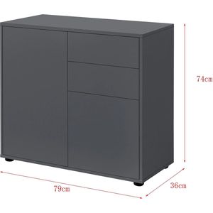 Commode Delia - Duw en Open - 74x79x36 cm - Donkergrijs Mat - Spaanplaat - Modern Design