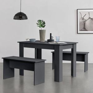 Eethoekset Jacques - Tafel - 110x70x73 - En Banken - 86,5x33x43,5cm - Grijs - Spaanplaat - Modern Design