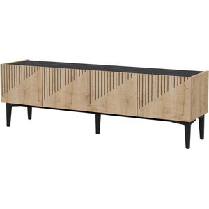 Tv-meubel Arend - Tv-meubel - 45x154x37 cm - Kleur Marmer Zwart en Eiken - Spaanplaat - Kunststof - Decoratief Design