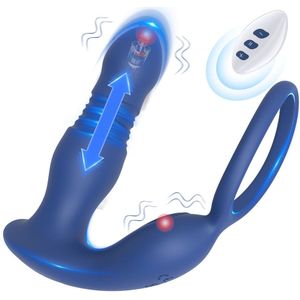 IntiMate® Palos - Anale Vibrator voor Mannen - Prostaatstimulator met Afstandsbediening - 7 Vibratie & Pulsatiestanden - Ballenstimulator - Stotende Buttplug met Penisring - Anale Dildo met Dubbele Cockring - Blauw