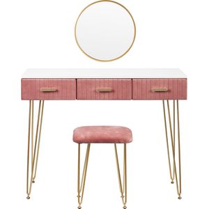 Kaptafel met Kruk en Spiegel - Bureau - Moderne Dressoir - Kaptafel Met Spiegel - Make-Up Tafel - 3 Lades - Huishouden - Slaapkamer