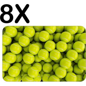 BWK Flexibele Placemat - Tennis Ballen op een Hoop - Set van 8 Placemats - 45x30 cm - PVC Doek - Afneembaar