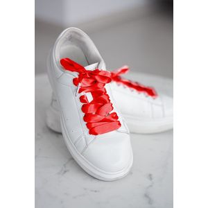Schoenveters plat satijn luxe - rood breed - 120cm met gouden stiften veters voor wandelschoenen, werkschoenen en meer