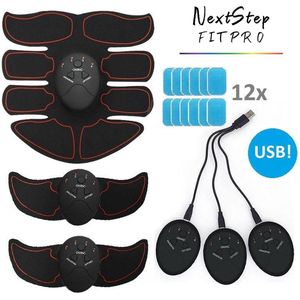 NextStep FitPro USB EMS Trainer +12x Gel Pads (6 zakjes x 2 pads) - USB Heroplaadbare EMS Buikspieren/Armen Trainer