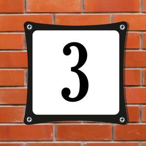 Namengigant Huisnummerbord Emaille-Look - Nummer 3 - Standaard - 10 x 10 cm | incl. schroeven