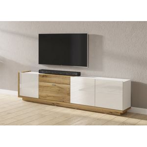 Modani Meubels - TV-meubel Lazo - Hoogglans wit - Eiken - 220cm - Hangend TV Kast