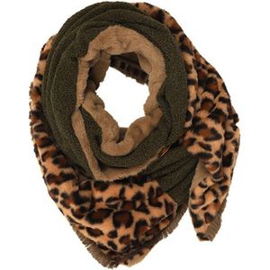 Sjaal Kaprun - Vachtsjaal - Omslagdoek - Teddy/Faux Fur - Panter Camel Groen