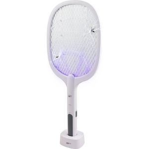 Elektrische Vliegenmepper - Vliegenvanger - Vliegenlamp - Insectenlamp - Muggenvanger - Uitstekend tegen fruitvliegjes! - 2000V - Oplaadbaar - Met oplaadstation - Wit - Met USB kabel van 2m + USB adapter! - Zeer stevig - LED voor muggen aantrekken