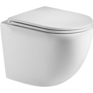 Hangtoilet Genova by L'Aqua wit glans rimless ovaal D 49 x B 37 x H 36 cm met softclose bril - PK - Wandcloset - Toiletpot - met bevestigingsmateriaal