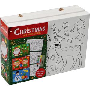 3 Mini canvas op een touwtje Kerst