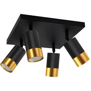 Opbouw plafond spot vier dubbel | Zwart/ goud | GU10 fitting