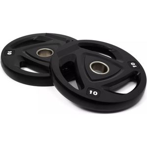 PH Fitness Premium Olympische Rubberen Halterschijf 10KG Set - Tri Grip Plates - 50 mm - Zwart - 2 STUKS