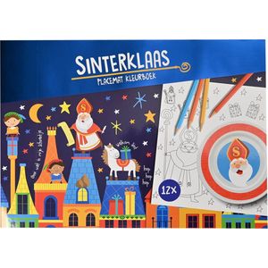 Sinterklaas Placemat Kleurboek - Placemat Kinderen - Sinterklaas Kleurplaten - Tekenbok Kinderen - Tekenboek voor Kinderen - 12 vellen - Vanaf 3 jaar - Multi Kleuren - Zelf inkleuren!