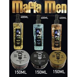 6-Pack Aftershave cologne & Haar wax Mix Voordeelbundel Mafia Men Eau de Cologne 400-1200ml + 3 Haar Wax- Mafia Men Haarwax Privé 6 -Exclusief 8 - Wanted 10 - 150-450ml