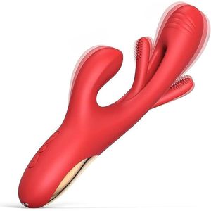 Rabbit Finger Patting vibrator vinger 3 in 1 Vinger dildo G Spot Vibrator Speeltjes voor Volwassen Vrouw Dildo Clitoris en G-Spot Stimulatie - Intense/Stotende 21 Standen - Siliconen Sex Toy voor Vrouwen - Dildo - 24cm x 3.8cm - Rood Valentijn cadeau