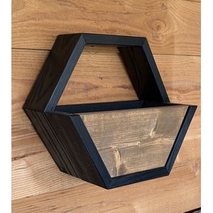 Sfeer7- Plantenbak hexagon - zwart/noten - plantenbakken - 40x20x35cm - muur plantenbak – wandmontage