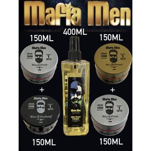 5 Pack- Haarwax Mix Mafia Men 600ml + Mafia Men Aftershave Cologne Wanted 400ml -Wax 6 Privé - wax 8 Exclusief - wax 10 Wanted 600 ml