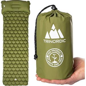 Trinordic campingmat uiterst lichte opblaasbare slaapmat met kussen, opvouwbaar opblaasbaar licht eenpersoonsbed, draagbaar luchtkussen, voor buiten, backpacken, wandelen, reizen