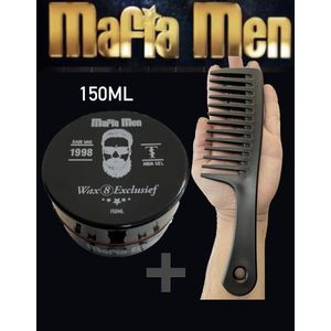 Mafia Men Haarwax 8 Exclusief (150ml) - Mafia Men Kam - Grove kam - stijling kam - Kam - Kappers kam - Barber Kam - Professional Haar Kam