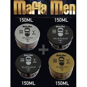 4 Pack- Haarwax Mix- Mafia Men- Wax 6 Privé - wax 8 Exclusief - wax 10 Wanted 600 ml