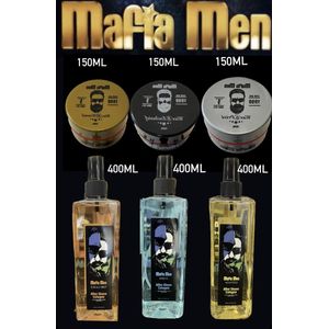 6-Pack Haar Wax & Aftershave cologne Mix Voordeelbundel Mafia Men Haarwax Privé 6 -Exclusief 8 - Wanted 10 - 150-450ml + 3 Aftershave cologne Mafia Men Eau de Cologne 400-1200ml