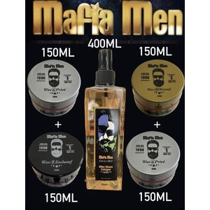 5 Pack- Haarwax Mix Mafia Men 600ml + Aftershave Cologne Exclusief 400ml -Wax 6 Privé - wax 8 Exclusief - wax 10 Wanted 600 ml