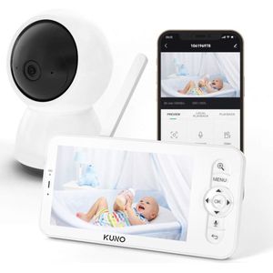 Kuno Connect 1 - Babyfoon met Scherm en App - Baby Camera - 5 inch scherm babymonitor - Draaibare Camera - Nachtvisie en Temperatuurmeter - Ingebouwde microfoon en slaapliedje - Wifi verbinding