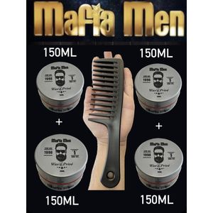 5 Pack- Mafia Men Haarwax 6 Privé 600 ml + Mafia Men Kam - Grove kam - stijling kam - Kam - Kappers kam - Barber Kam - Professional Haar Kam