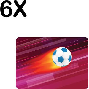 BWK Flexibele Placemat - Voetbal met Vuur - Rode Achtergrond - Set van 6 Placemats - 35x25 cm - PVC Doek - Afneembaar