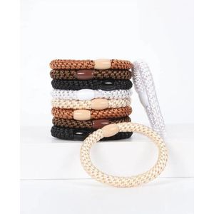 Haar Elastiekjes - Haarelastiekje Gevlochten - Elastiek en Armband - haarelastiekjes met kraal - haarelastiekjes te dragen als armband - sterk elastiek - 10 stuks