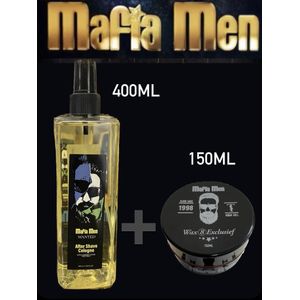 2 Pack- Mafia Men Aftershave Cologne Wanted 400ml - Mafia Men Haarwax 8 Exclusief 150ml