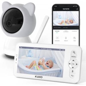 Kuno Connect 1 - Babyfoon - Baby monitor met app - Baby camera met scherm - Wifi babyfoon - Babyfoon met app en ouderunit - Draaibare Camera - 5 inch beeldscherm - Nachtzicht - Temperatuurmeter - 2-weg audio