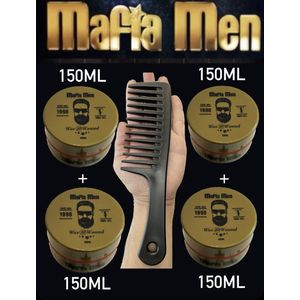 5 Pack- Mafia Men Haarwax 10 Wanted 600ml + Mafia Men Kam - Grove kam