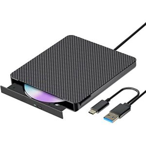 Externe DVD Speler - Externe DVD Speler voor Laptop - Externe DVD Speler en Brander - USB 3.0 en Type-C dvd-recorder - Zwart