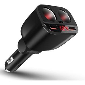 Sigarettenaansteker Splitter - Autolader Splitte - 12v Splitter - Sigarettenaansteker Verdeler - Aansteker Splitter - Stopcontact met 2 compartimenten, 120 W auto-stopcontactadapter met QC3.0 en PD USB C snellaadpoort, 3 stopcontacten, aparte schakel