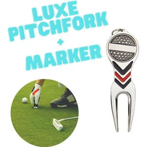 Luxe metalen Pitchfork + Balmarker - Blauw - Reparatie Green - Golfaccesoires - Golfbalmarker - Golfbal marker - Pitchfork Golf