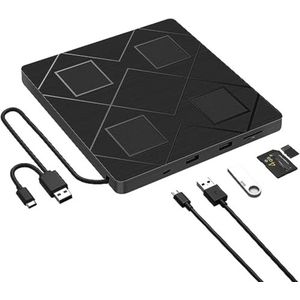 Externe DVD Speler - Externe DVD Speler voor Laptop - Externe DVD Speler en Brander - USB Type C, USB 3.0 - Zwart