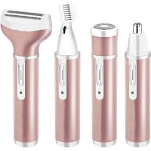 Lichaam Groomer - 4 IN 1 Elektrisch Scheerapparaat voor Dames, haarverwijderingsset Pijnloos epilator USB oplaadbaar met 4 afneembare opzetstukken - Roze Goud