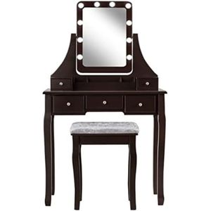 Kaptafel met spiegel en verlichting - 80 x 40 x 135,5 cm - Bruin