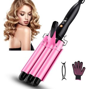 Bibisun Wafeltang 22 MM - Wave Krultang - Wafeltang Haar - Golvenkrultang - Waver - Wavertang - Curling Iron - Hair Curler - Incl. Hitte Handschoen & 2 Haarklemmen - Beach Waves - Roze