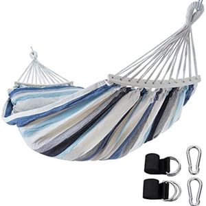 Hangmat met spreidstok - 220 x 120 cm - Blauw - Wit