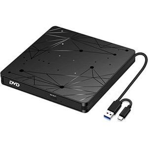 Externe DVD Speler - Externe DVD Speler voor Laptop - Externe DVD Speler en Brander - USB 3.0 en Type-C - Zwart