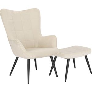 Velox Fauteuil | Met krukje | Voetensteun | Stoel | Wit | Schapenvacht | Wol | Luxe stoel