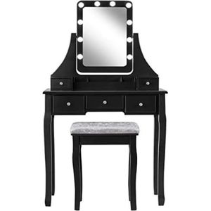 Kaptafel met spiegel en verlichting - 80 x 40 x 135,5 cm - Zwart