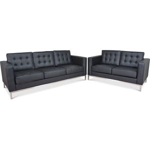 Knoll Design - Banken set - 2 & 3 Zits - Zwart - Leder - RVS