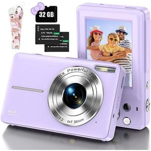 Vlog Camera Kinderen - Digitale Kindercamera - Kinderfototoestel - Kindercamera Digitaal - met 32GB micro SD kaart - Paars